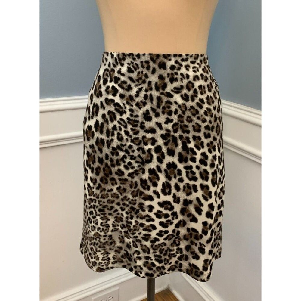 Karen Kane Skirt Womens L Pencil Leopard Print Lined Pull-on USA Made Vintage